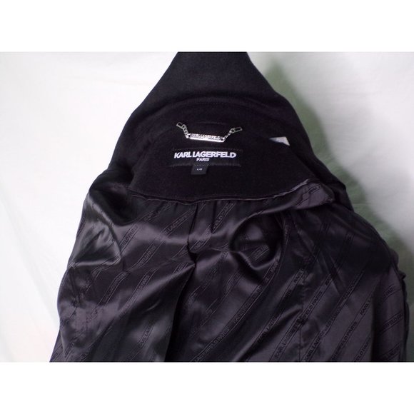 KARL LAGERFELD PARIS Long Wool Blend Belted Wrap Midi Coat Black Large 12-14 NEW - Picture 7 of 7